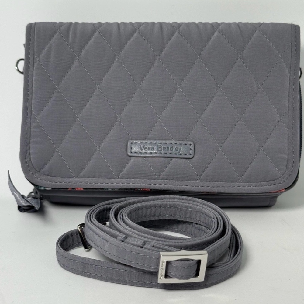 Vera Bradley 3 In 1 Carbon Gray Quilted Crossbody Bag RFID Protected